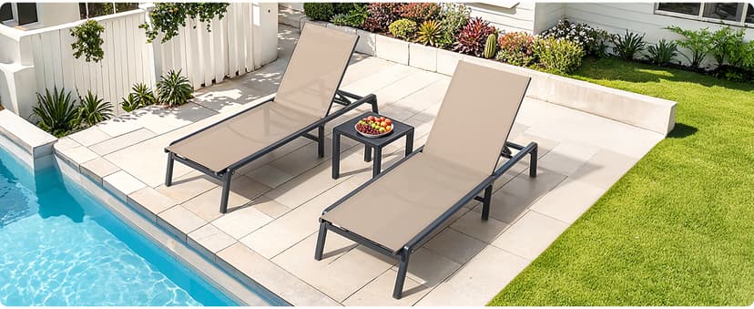 ONBRILL Aluminum Chaise Lounge Chair Outdoor, Foldable & Assembly Free Outdoor Lounge Chair with 5 Position Adjustable Backrest, Patio Pool Lounge Chairs for Outside Poolside Beach Lawn, 1PC, Khaki