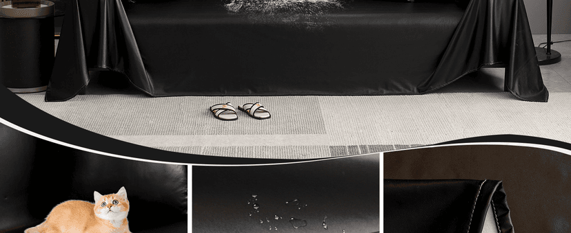 vctops Waterproof Faux PU Leather Sofa Covers for Sectional Sofa Vintage Couch Cover for Dogs Loveseat Covers Futon Cover L Shaped Cover Wipeable Couch Protector (Black,71"x51")