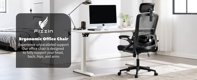 Fizzin Ergonomic Office Chair, 400 LBS Computer Chairs with Adjustable Lumbar Support, Breathable Mesh Desk Chair Ergonomic with Thickened Cushion, Comfy Home Office Desk Chair (Black)
