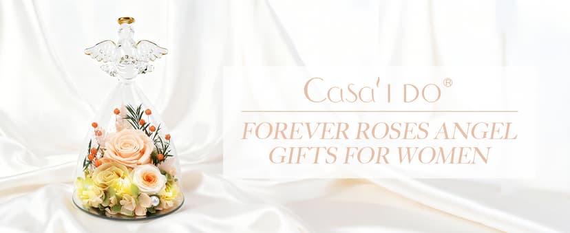 Casaido Mothers Day Rose Gifts for Women, 7" Champagne Preserved Roses Flowers in Glass Angel Figurine, Birthday Gift for Mom Wife Grandma, Eternal Rose for Valentines Christmas Anniversary B0FQJ5NLH8