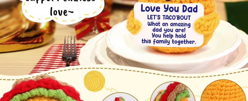 Dad Christmas Birthday Gifts from Daughter Son I Love Best Dad Ever Gifts for New Single Step Dads Thank You Daddy Cool Funny Present Fathers Day Handmade Crochet Taco Gift