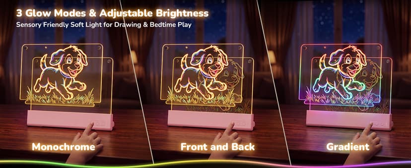 Rechargeable Light up drawing board with 15 Light Effects,Scratch Resistant Easy Clean Panel,Birthday Gift for Kids Age 3-12 16" Led Drawing Board for Kids with Dual Panels - 【2026 New】 B0HJBWNWVW