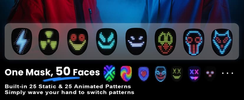 Mr.Pang LED Mask Light up Mask with Gesture Sensing, Cool Face Transforming Mask, Perfect Gifts for Halloween Christmas Birthday Cosplay Party