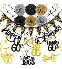 60th Birthday Decorations for Women, 33pcs Black Rose Gold Happy 60th Birthday Banner Crown and Sash Balloons Backdrop Hanging Swirls Paper Fans, 60 Years Old Party Supplies Kit
