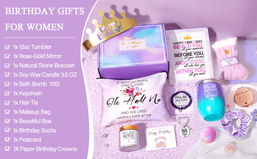 Gifts for Women, Birthday Gifts for Women, Happy Birthday Gifts Basket, Gift Set for Best Friends Female Sister Mom Wife Her Girlfriend Coworker Bestie Bff