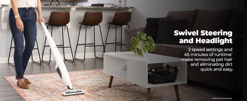 Kenmore DS1030 Cordless Stick Vacuum Lightweight Cleaner 2-Speed Power Suction LED Headlight 2-in-1 Handheld for Hardwood Floor, Carpet & Pet Hair, White