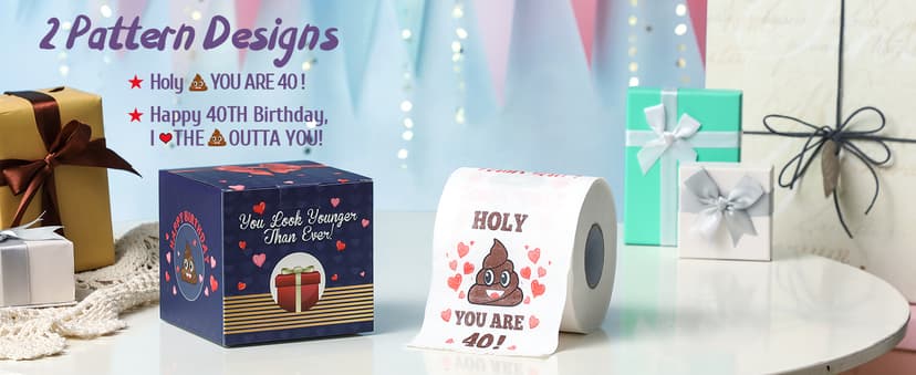 40th Birthday Gifts for Women, Men, Her, Him - Happy Prank Toilet Paper - 40th Birthday Decorations, Party Supplies Favors - 40 Years Old Funny Gag Gift Ideas, Novelty Bday Present for Friends, Family