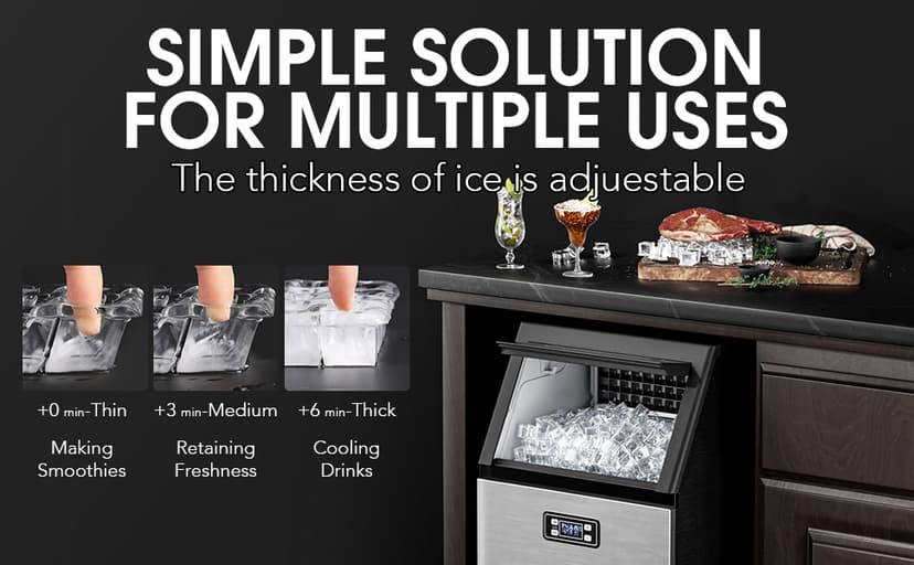 Electactic Commercial Ice Maker Machine,100lbs/24H Stainless Steel Ice Machine,33lbs Storage, Auto Self-Cleaning Freestanding Ice Maker, Ice Machine Freestanding for Bar/Cafe/Restaurant-Dark Silver