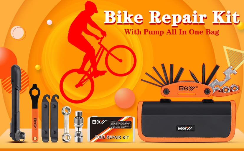 Bicycle Repair Bag With Tire Pump, Portable Tool Kit for Camping Travel - Bike Glueless Patches, Maintenance Essentials All in One Safety Kit B079K5N7KF