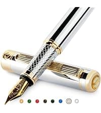 Scriveiner Silver Chrome Ballpoint Pen - Stunning Luxury Pen, Real Gold Plating, Schmidt Black Refill, Best Ball Pen Gift Set for Men & Women, Professional, Executive, Office, Nice, Fancy Pens