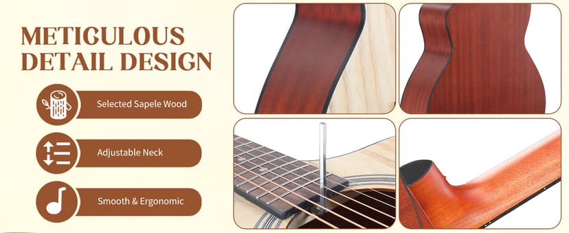 Ktaxon 41 Inch Cutaway Acoustic Electric Guitar, Full Size Manchurian Ash Body Beginner Guitars Kit with 15W Amp, Extra Strings & Capo Includes All Accessories (Natural)