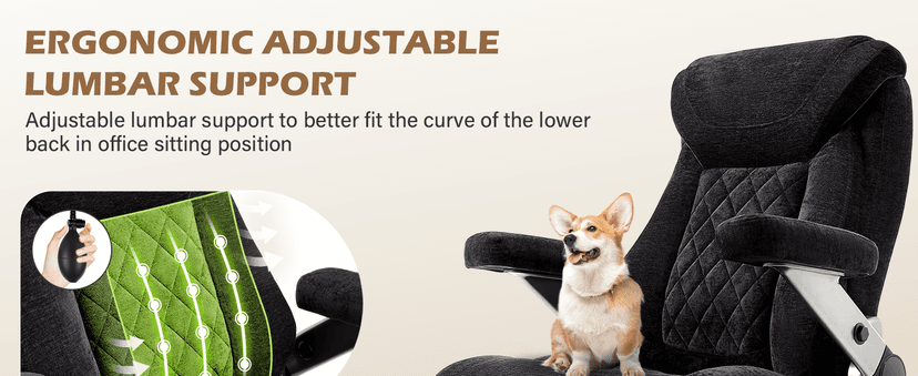 Fabric 700lbs Big and Tall Office Chair, Ergonomic Heavy Duty Executive Cloth Office Chair with 5D Flip Arms & Adjustable Lumbar Support & Dual Rubber Wheel, Large Thick Padded Extra Wide Seat, Black
