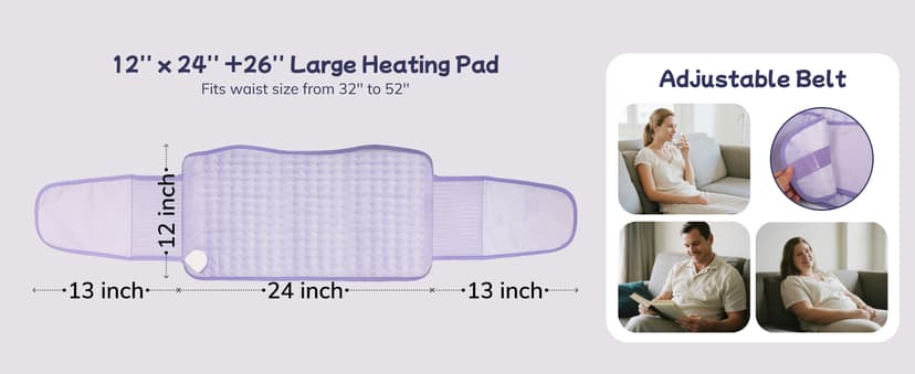 Heating Pad for Period Cramps, Upgraded Wrap Heating Pad for Back Pain Relief, Large 12''x 24''Heat Pad +26" Belt Adjustable 4 Timer 6 Heat Level Auto Shut Off, Christmas Birthday Gifts for Women Mom B0FK5CJXRX