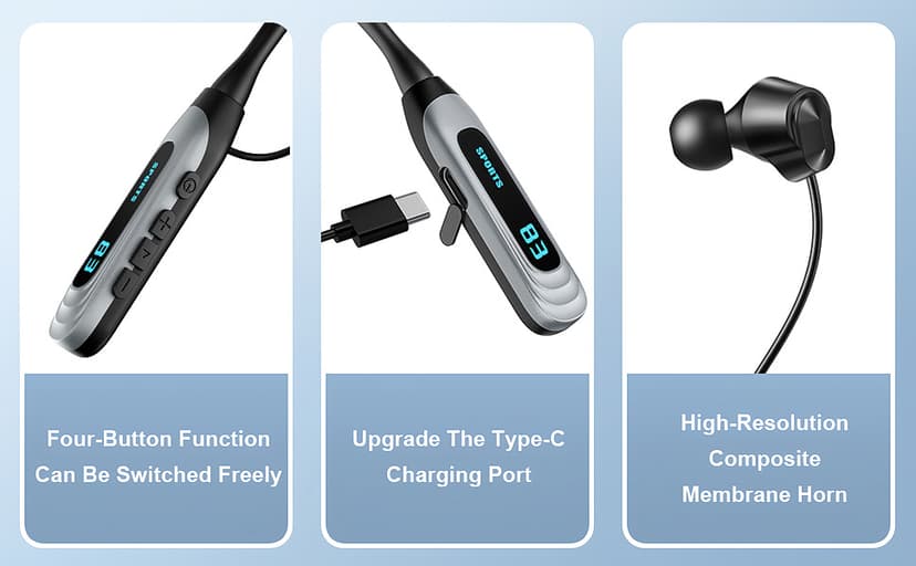 MZYQCY Neckband Bluetooth Headphones,80H Playback Wireless in-Ear Earbuds with Microphone, Sweatproof Around The Neck Headphones for Sport,Running,Workouts (Black)