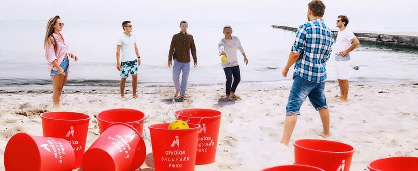 Aivalas Yard Pong Outdoor Games, Giant Yard Games Set with 12 Buckets and Balls for Adults and Family, Toss Game Throwing Games for Beach, Camping, Lawn and Backyard