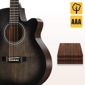 Donner Acoustic Guitar for Beginner Adult 40 Inch Cutaway Acustica Guitarra Bundle Kit with Pickup Online Lesson Bag Tuner Capo Strap Mini Jumbo Travel Teen Right Hand Black Brown DAJ-110CD