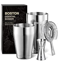 KITESSENSU Cocktail Shaker Set Bartender Kit with Stand | Bar Set Drink Mixer Set with All Essential Accessory Tools: Martini Shaker, Jigger, Strainer, Mixer Spoon, Muddler, Liquor Pourers |Silver B08BYJ8KSR