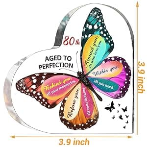 80th Birthday Gifts for Women Her, Acrylic Heart Sign Birthday Decorations Presents, 80 Year Old Bday Gifts for Mom, Aunt, Grandma, Sister, Best Friends, Wife, Her