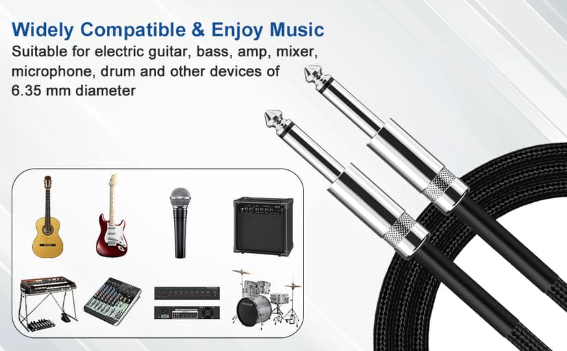 Aqdocvf Guitar Cable, Guitar Cord 10ft AMP Cord for Bass & Electric Guitars/Keyboard/Mandolin TS 1/4 Inch Instrument Cable, Pro Audio Straight Angle Black