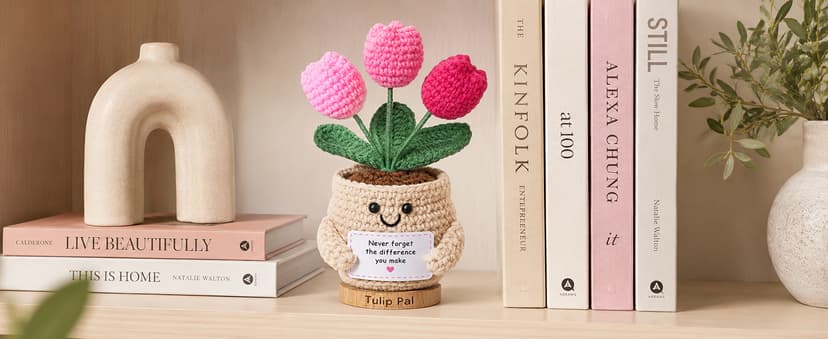Positive Crochet, Appreciation Gifts for Coworkers, Employees, Boss, Friends, Nurses, Teachers, Retirement, Farewell (Orange) INSPRING Thank You Gifts for Women, Emotional Support Crochet Tulips Flower B0HC3DHJYS