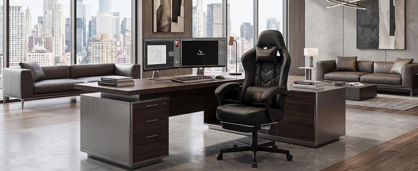 Desk Computer Gaming Chair - High Back Ergonomic Office Chair with Footrest and Lumbar Support, Swivel Comfy Home Gamer Video Game Chairs with Pocket Spring Cushion for Adults (White Leather)