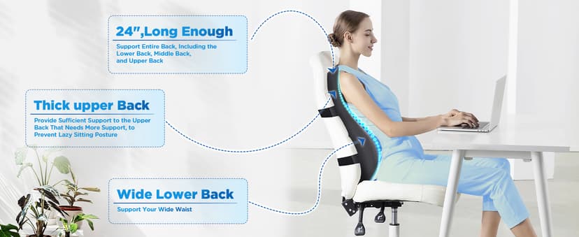 Teemour High Back Support Pillow for Office Chair, Fully Support Back Cushion - Memory Foam Lumbar Support Pillow for Office Chair, Desk, Gaming Chair, Promotes Posture Pain Relief Adjustable Straps