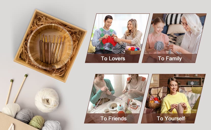 Wooden Yarn Bowl Holder, Craft Knitting Bowl with 8pcs Metal Crochet Hooks, 7.9''Large Yarn Holder Dispenser Yarn Storage Bowls, for Knitters & Crocheters (Bamboo 7.9 inch)