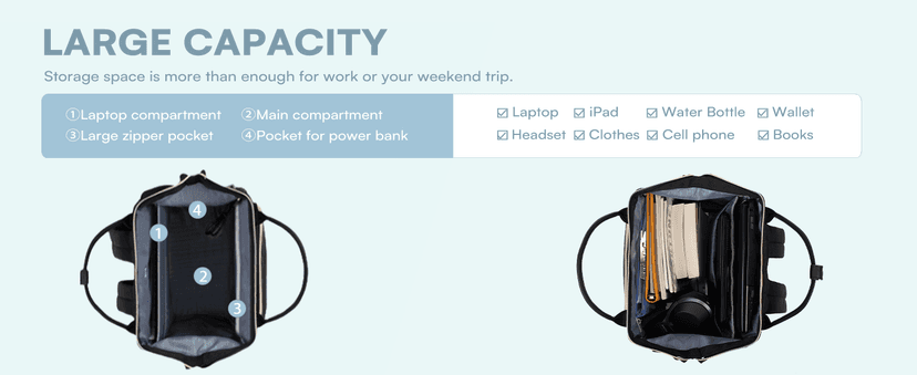 VANKEAN 17 Inch Laptop Backpack for Women Men Fashion Computer Work Bag, Large Capacity Waterproof Backpack with USB Port & RFID Pockets, College Daypack Business Travel, Black