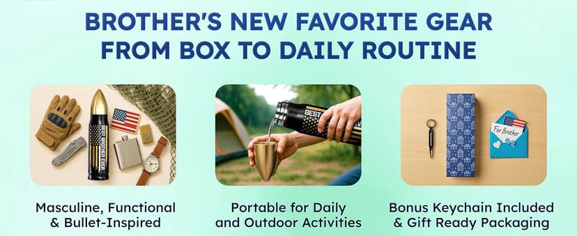 Gifts for Brother, Birthday Gifts from Sister, Present Ideas for Adult Older Bros - Best Brother Ever Bullet Tumbler 17Oz with Lid and Keychain, Insulated Travel Thermos Coffee Cup for Men