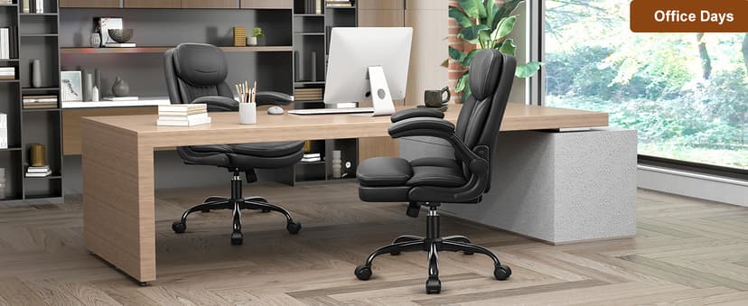 Leather Office Chair, Upgraded PU Computer Desk Chairs with Double-Layer Seat Cushion and Neckrest, 360°Swivel, Ergonomic Small Gaming Chair with Wheels and Adjustable Armrests for Short People, Black