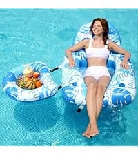 SLOOSH Inflatable Pool Floats Lounger Adult, Pool Float Lounge Raft Floaties Water Floating Recliner Chair with Cup Holders Foot Rest Swimming Floaty