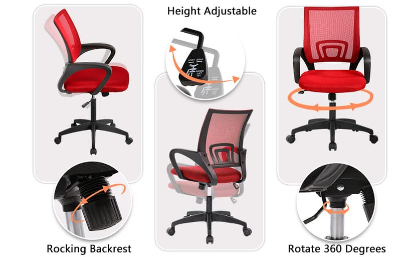 PayLessHere Home Office Chair Desk Computer Chair Adjustable Ergonomic Chair Lumbar Support Armrest Executive with High Density Mesh 360 Degree Swivel Chair for Adults Chair (Pack of 1, Red)