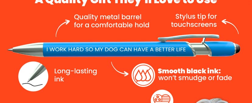 Funny Dog Mom Gift Pen Set – 5 Black Ink Ballpoint Pens with Stylus Tips & Durable Metal Barrels with Hilarious Doggy Quotes – Cute Dog Mom Gift for Women, Fur Mamas, Rescue Lovers, Friends