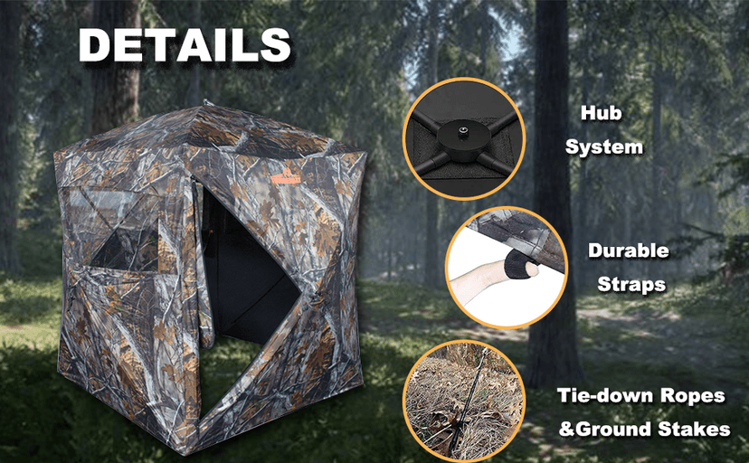 THUNDERBAY SPUR Collector 3 Person Hunting Blind, Portable Ground Blind with Silent Windows, Portable Durable Hunting Tent for Deer & Turkey Hunting