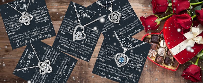 Wife Necklace From Husband To My Wife Necklace Soulmate Necklace For Women Future Wife Jewelry Birthday Christmas Valentine's gifts For Girlfriend Message Card & LED Box