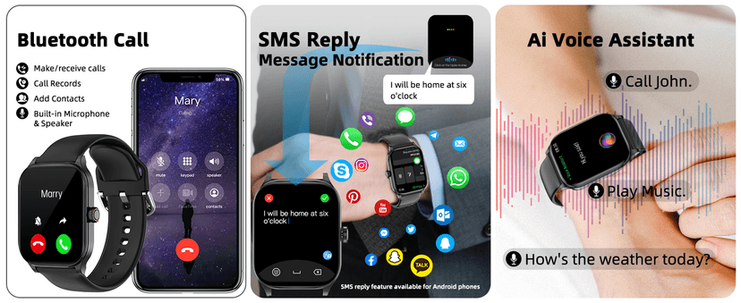 Smart Watch with Built-in GPS and Offline Maps, 1.96" HD Display, Answer/Make Calls, 100+ Sport Modes, Heart Rate/Sleep/SpO2 Monitor, Fitness Activity Tracker for Android and iPhone, 2 Bands, Black