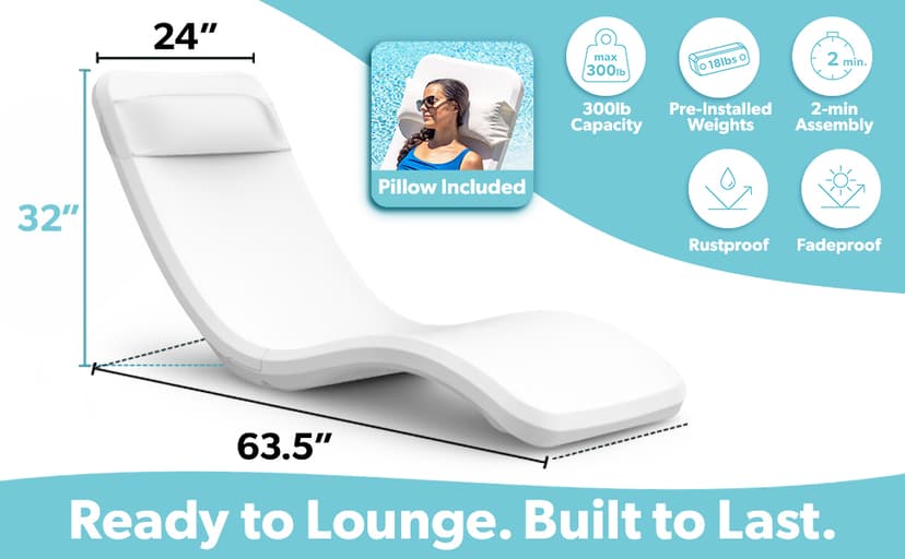 GoSports Coast Modern in Pool Lounge Chair - Waterproof & Weighted Chaise Lounger - Outdoor Pool Furniture for Patio or in Baja Shelf