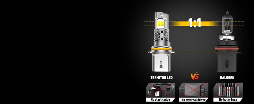Termitor 2026 Latest 9007/HB5 Light Bulbs, 50,000LM Brightness High/Low Beam, 1:1 Mini Size 6500K Cool White IP68 Waterproof Automotive 9007 Fog Lights, 3-Minute Plug and Play Installation, Pack of 2