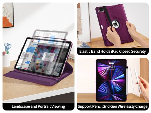 Fintie Rotating Case for iPad Pro 11-inch (4th / 3rd Generation) 2022/2021-360 Degree Swiveling Stand Cover w/Pencil Holder, Auto Sleep/Wake, Also Fit iPad Pro 11" 2nd/1st Gen, Vintage Brown