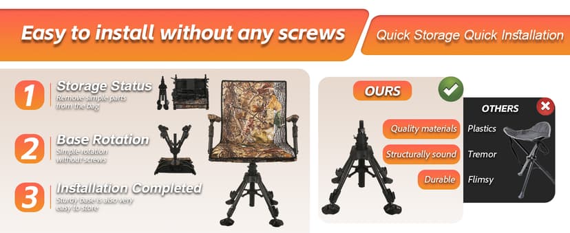FUNHORUN Hunting Chair with Removable Camouflage Cover, 360 Degree Silent Swivel Hunting Seat with Adjustable 4 Legs Height and Armrests, Tool-Free Foldable Ground Blind Chair, Portable Seat