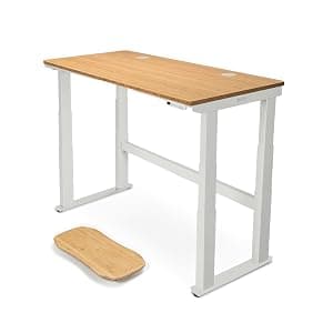UPLIFT DESK Bamboo (60 x 30 inch) Electric Standing Desk V2-Commercial (Gray) 4-Leg Adjustable Stand Up Desk, Advanced Keypad, Wire Grommets, Wire Management Tray, Bamboo Rocker-X Board