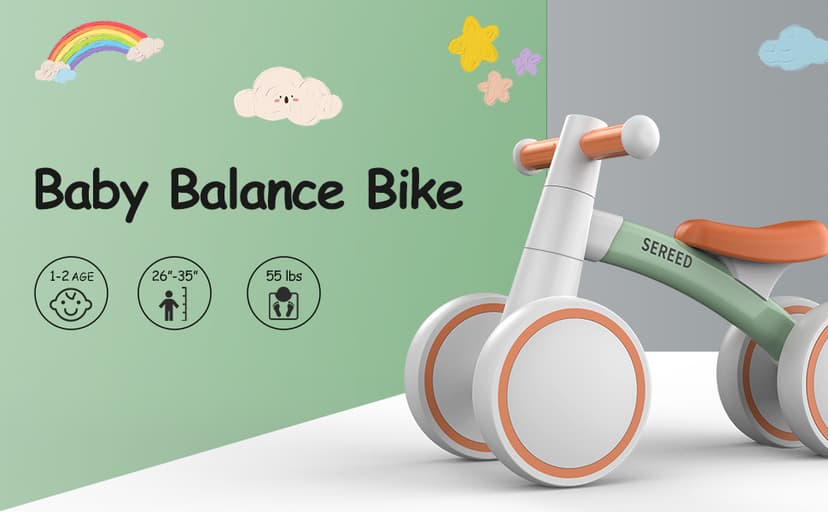 SEREED Baby Balance Bike for 1 Year Old Boys Girls 12-24 Month Toddler Balance Bike, 4 Wheels Toddler First Bike, First Birthday Gifts