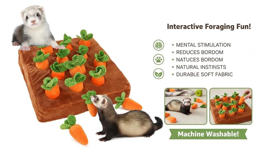 Ferret Foraging Toys Novelty Carrot Snuffle Mat Interactive Pet Treat Enrichment Toys for Small Animals Bunny Rabbit Chinchilla Guinea Pig Hamster (12Carrot)
