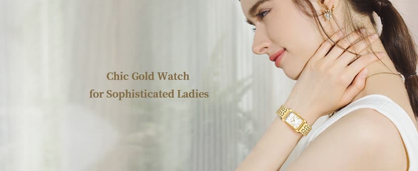 HOLSTOUR Watches for Women Vintage Bracelet Roman Dial Rectangular Case Gold Watch Waterproof with Tools