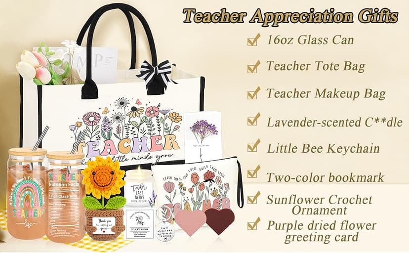 Teacher Gifts for Women, Christmas End of Year Thank You Appreciation Retirement Gifts for Teachers Women Basket Set of 9