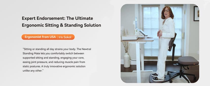Newtral Standing Desk Chair, Standing Mate Chair for Sit-Stand, Ergonomic Leaning Perch Chair with Anti-Fatigue Mat, Standing Desk Stool, Horse Saddle Chair, Height Adjustable Home Office Posture Seat