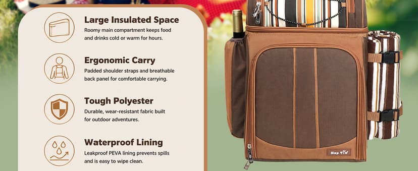 Hap Tim Picnic Basket Backpack for 2 Person with 2 Insulated Cooler Compartment, Wine Holder, Fleece Blanket, Cutlery Set, Wedding Gifts for Couples, Bridal Shower Gifts, Engagement Gifts