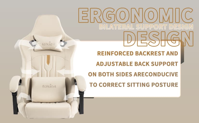 Gaming Chair with Footrest Ergonomic Computer Chair Massage Lumbar Cushion, Racing Video Game Chair Adjustable Rocker Recliner Executive Office Desk Chair Pu Leather for Adults