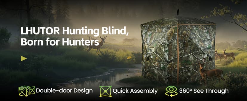 Hunting Blind, 360 Degree See Through Pop Up Deer Blind for 1-2 Person, Silent Sliding Windows,Ground Blind with Carry Bag, Camouflage Hunting Tent for Deer Turkey Duck Hunting