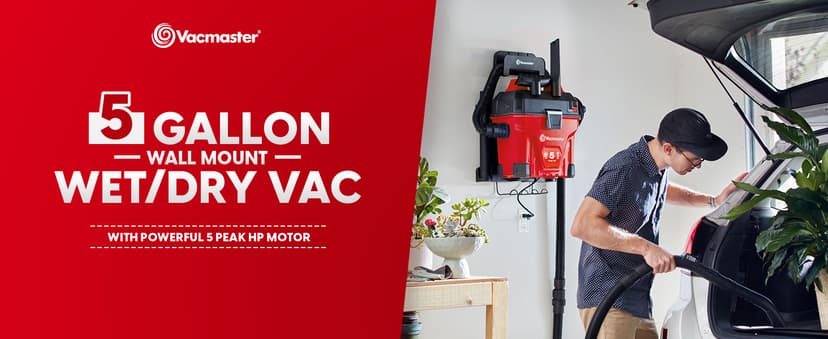 Vacmaster 5-Gallon* 5 Peak HP† Remote Control Wall Mount Wet/Dry Vac – VWMB508 1101